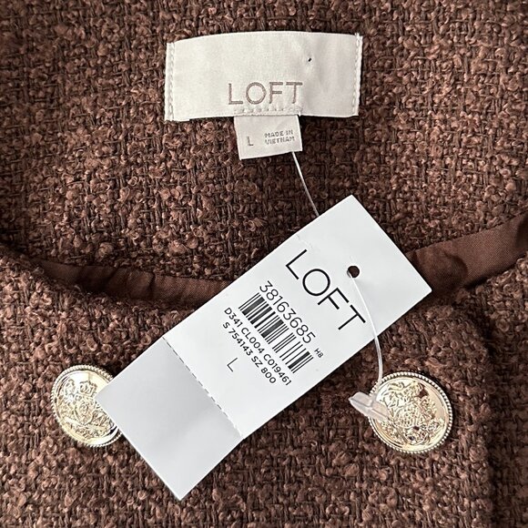 NWT 2025 Ann Taylor LOFT Brown Tweed Double Breasted Jacket Women's LARGE - Picture 3 of 7